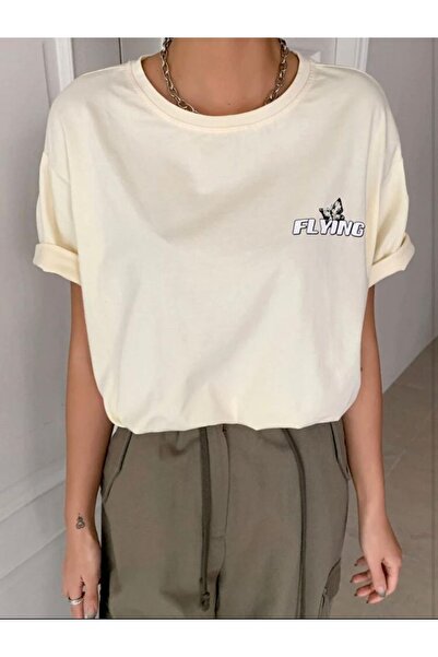 AFROGİYİM Γυναικείο μπλουζάκι Flying Butter printed Oversize