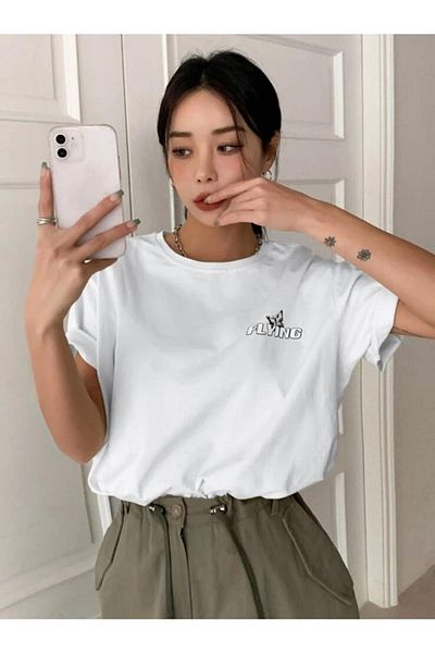 AFROGİYİM Γυναικείο μπλουζάκι Flying Butter printed Oversize