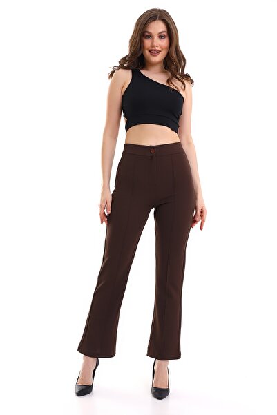 DeChival Ön Dikişli Palazzo Likralı Kumaş Pantolon/women's Palazzo Lycra Fabrıc Trousers Wıth Front Stıtchıng