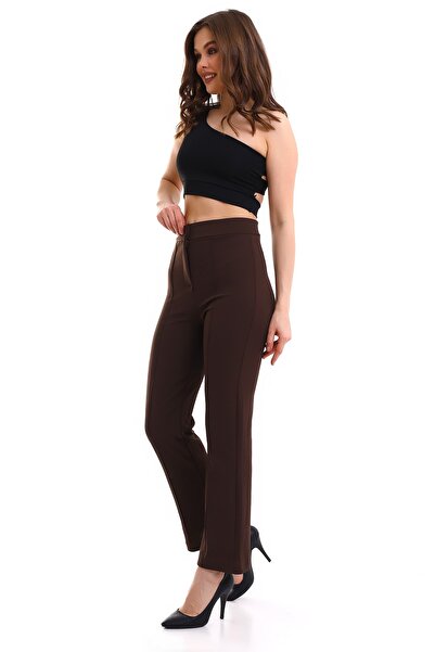DeChival Ön Dikişli Palazzo Likralı Kumaş Pantolon/women's Palazzo Lycra Fabrıc Trousers Wıth Front Stıtchıng