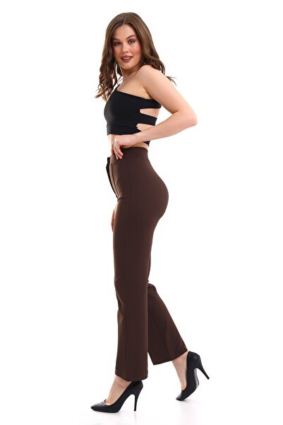 DeChival Ön Dikişli Palazzo Likralı Kumaş Pantolon/women's Palazzo Lycra Fabrıc Trousers Wıth Front Stıtchıng