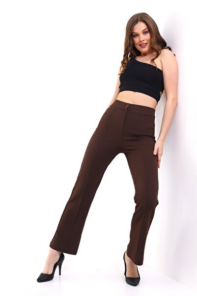 DeChival Ön Dikişli Palazzo Likralı Kumaş Pantolon/women's Palazzo Lycra Fabrıc Trousers Wıth Front Stıtchıng