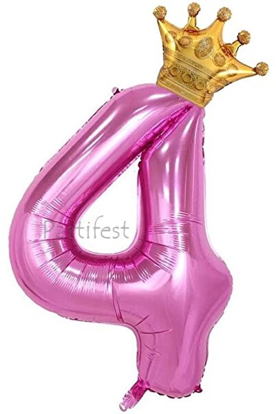 Parti Station Pink Crowned Number Balloon Set Pink 4 Year Old Balloon Set Bir...