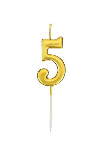 parti pera 5 Yaş Doğum Günü Rakam Sayılı Pasta Mumu Gold Renk