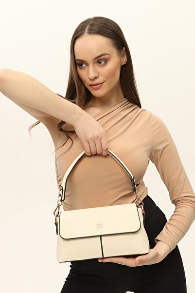 Morpelikan Beige Logo Detailed Women's Hand Shoulder Bag