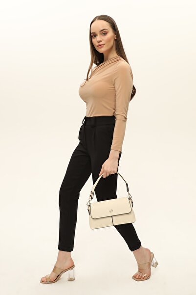 Morpelikan Beige Logo Detailed Women's Hand Shoulder Bag