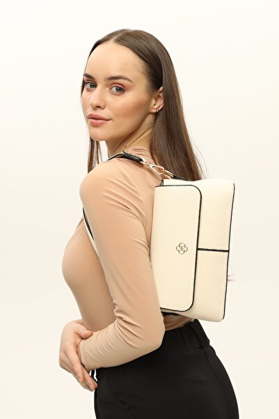 Morpelikan Beige Logo Detailed Women's Hand Shoulder Bag