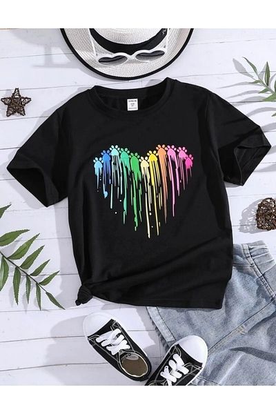 Keywest Tricou pentru copii cu imprimeu cu inimă fluidă colorată