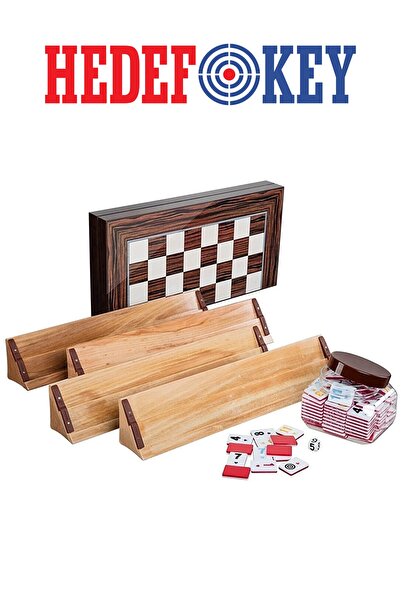 Hedef Ahşap Istaka Okey Takımı Kırmızı Beyaz Taş Ahşap Pullu Tavla Set