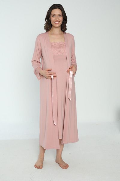 Miss Dünya Lissa Powder Maternity and Maternity Dressing Gown Nightgown Set