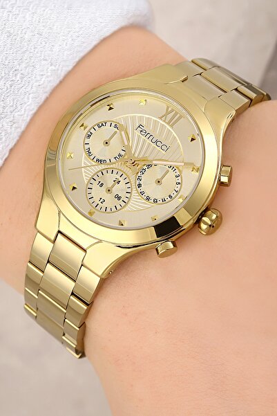 Ferrucci Çelik Kordon Altın Renk 3 Atm Su Geçirmez Kadın Kol Saati