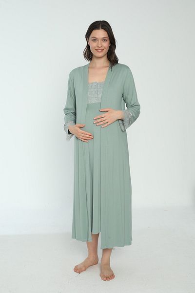 Miss Dünya Lissa Green Maternity and Maternity Dressing Gown Nightgown Set