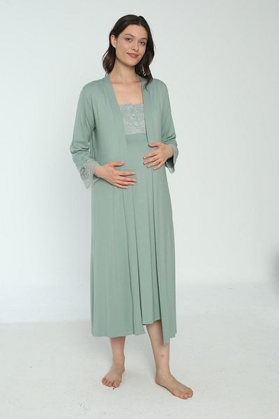 Miss Dünya Lissa Green Maternity and Maternity Dressing Gown Nightgown Set