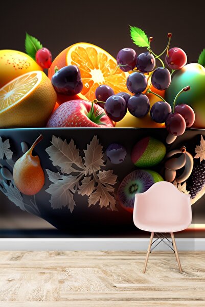 Dekoros Tek Parça 3d Kafe Salon Mutfak Meyve Tabağı Poster Duvar Kağıtları