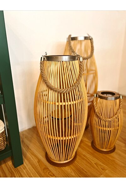 KaiHome Bambu Rattan Halatlı Dekoratif Fener/mumluk/vazo Koyu L