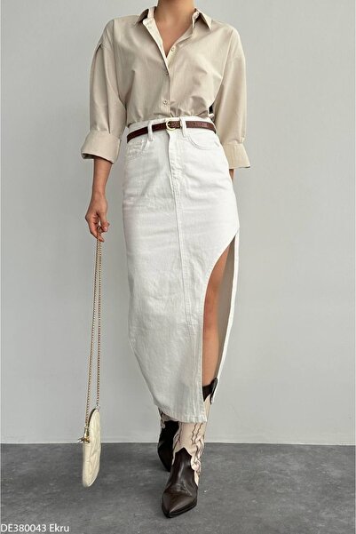 Liora Fustă de damă ecru Deep Slit Jean