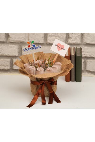 StoneGiftDesign Kahve Ve Vizon Gonca Güllerin Zerafeti Buket Saksıda Geçmiş O...