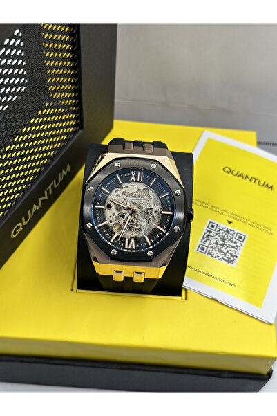 Quantum Marka Slikon Kordonlu Siyah Renk Otomatik Makina 2 Sene Garantili Erkek Kol Saati