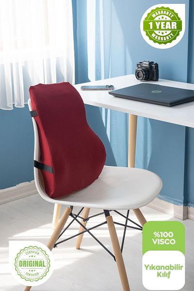 Viscomina Orthopedic Waist Pillow Back Cushion Visco Vehicle Waist Pillow Vehicle Back Pillow Orthopedic Pillow Claret Red