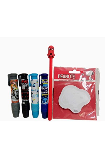 sevgi kırtasiye Erkek Çocuk 4 Lü Otomatik Basmalı Silgi Seti Yapışkanlı Notlu...