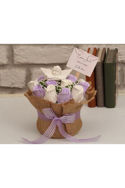 StoneGiftDesign Canım Annem Melek Detaylı Gonca Güller No2 Kokulu Taş Çiçek A...