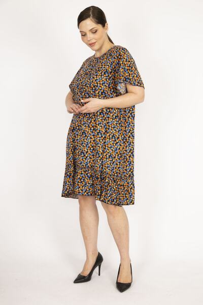 Şans Női Saks Nagy méretű szőtt viszkóz szövet szoknya összegyűjtött ruha 65n36200