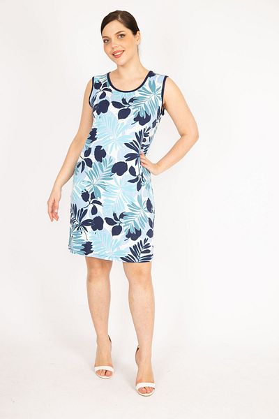 Şans Γυναικείο φόρεμα Blue Plus Size Crew με σχέδιο λαιμόκοψης 65n37445