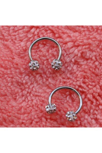 Kudi Iki Ucu Taşlı Cerrahi Çelik Yarım Halka Piercing