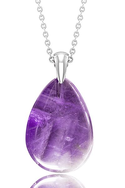Tesbih Atölyesi Certified Drop Model Amethyst Stone Necklace - 20mm (WITH SILVER DEVICE)