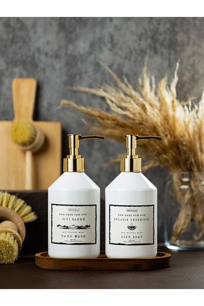 BÜYÜLÜ HOME 500ml Υγρό Σαπούνι με Χρυσό Καπάκι - Πλαστικό Μπουκάλι Απορρυπαντικού Πιάτων με Ετικέτα 500 ml