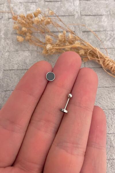 Jaida Moda Kadın Siyah Daire Figür Çelik Tragus Helix Kıkırdak Piercing