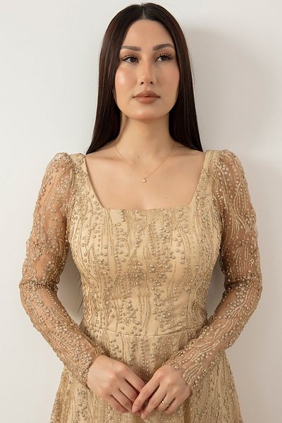 PULLIMM Rochie de seară cu mânecă lungă cu sclipici Midiboy 39677