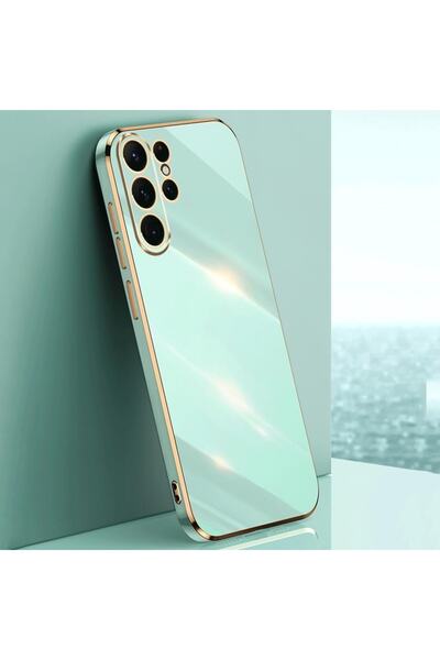 Rivor Samsung Galaxy S22 Ultra Uyumlu Kılıf Parlak Kenarlı Altın Işlemeli Kamera Korumalı Kılıf