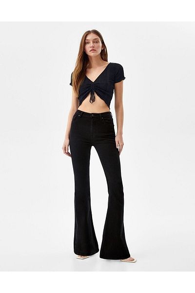 SHEVEGA Black Spanish Leg Jeans Flare Wide Leg Jeans