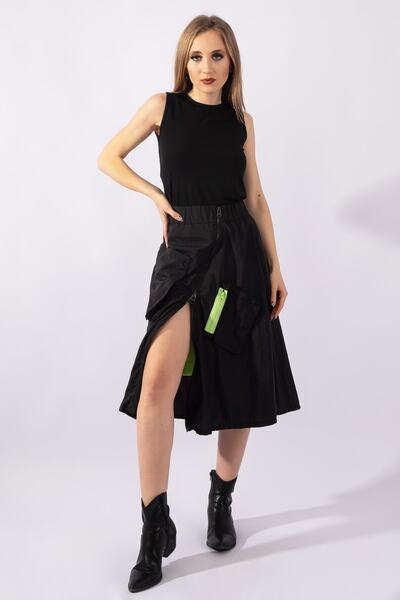 Bold & Young Fustă de parașuta cu buzunare, căptușită cu fermoar, căptușită de culoare verde