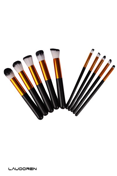 LAUOOREN مجموعة من 10 فرش مكياج سوداء