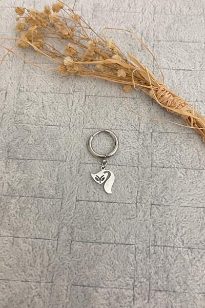 Jaida Moda Unisex Silver Cat Figured Dangle Steel Hoop Earrings