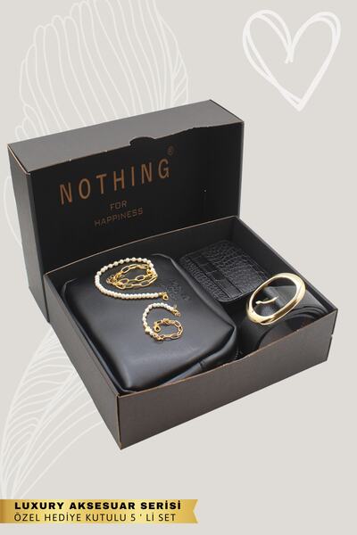 NOTHING Dámská 5dílná dárková kožená taška na opasek v dárkové krabičce Náhrdelník na kartu Dárková sada