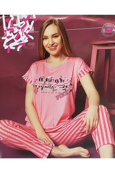 Sude Women's Viscose Combed Cotton Short Sleeve Pink Pajama Set