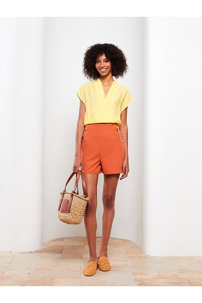 LC Waikiki Dámské šortky Lcw Vision Matte Orange s vysokým pasem Standard Fit Straight