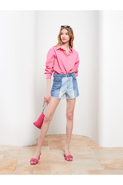 LC Waikiki Pantaloni scurți de damă cu talie înaltă Mom Fit cu buzunar blocat