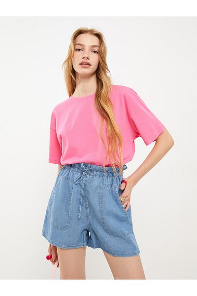 LC Waikiki Pantaloni scurți de jeans pentru femei, cu talie înaltă, cu ajustare standard, cu buzunar drept