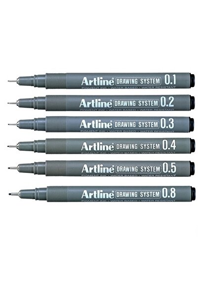 artline Cizim Kalemi 6'lı Seti Siyah ( 0,5-0,2-0,3-0,4-0,5-0,8 Tam 6 Adet )