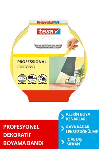 Tesa Profesyonel Maskeleme Bandı, Keskin Kenar Boya Bandı, 25mx25mm