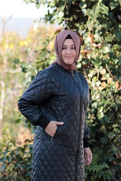 Zey&Ka Butik Large Size Ribbed Quilted Zippered Jacket Coat