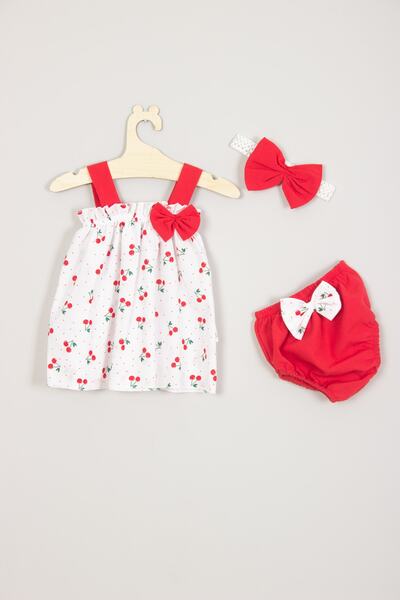 ADABEBEK Cherry Patterned Bandana Pantyhose Baby Top and Bottom Set
