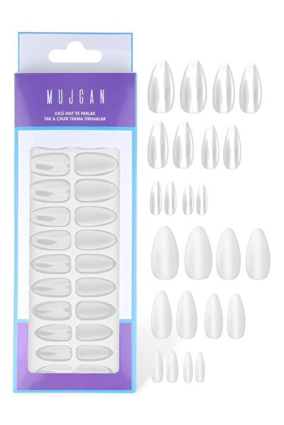 MUJGAN 24'lü Beyaz Mat - Parlak Karışık Takma Tırnak T-75