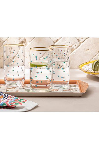 English Home Exotic Art Glass 3-Piece Soft Drink Glass 365 Ml Green-blue