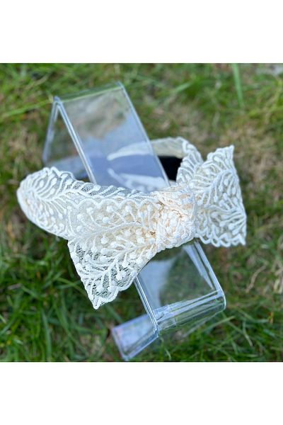 QUEEN AKSESUAR New Trend Luxury Lace Guipure Embroidered Motif Large Large Bow Wide Women's Children's Crown Cream