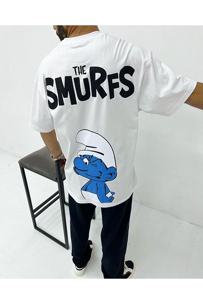 Keywest Plus Size The Smurfs Printed Oversize Βαμβακερό μπλουζάκι Unisex
